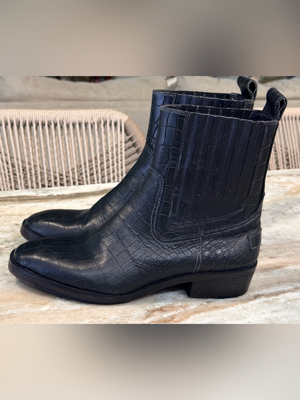 Women’s VINTAGE FOUNDRY CO Main crocodile embossed leather boots- Size 8.5 - Picture 2 of 7